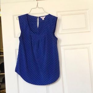 Blue poka dot sleeveless top